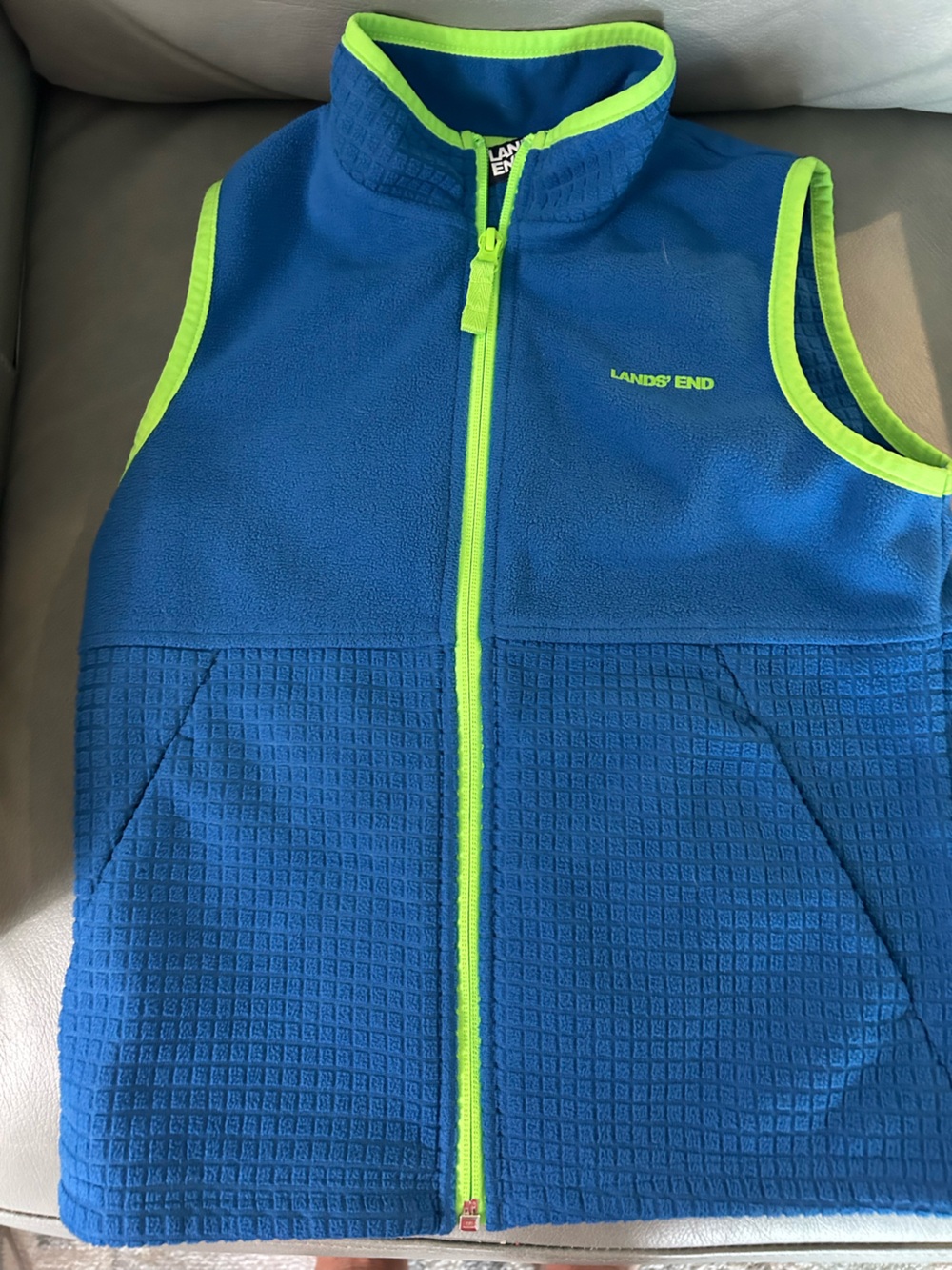 Lands' End Royal Blue Fleece Vest with Neon Green Trim size S barely worn